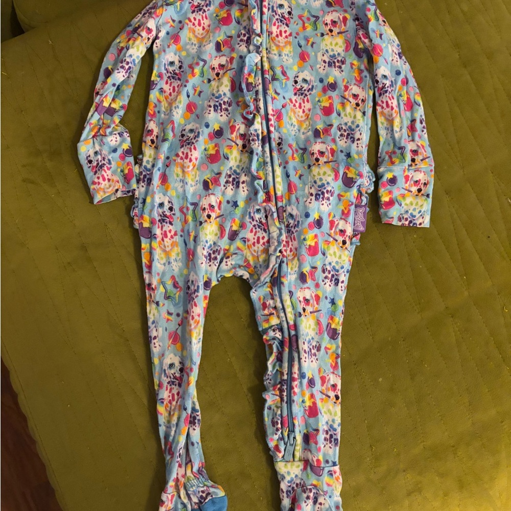 Posh Peanut Blue One Piece Footies with Floral Print and Full Length Zipper